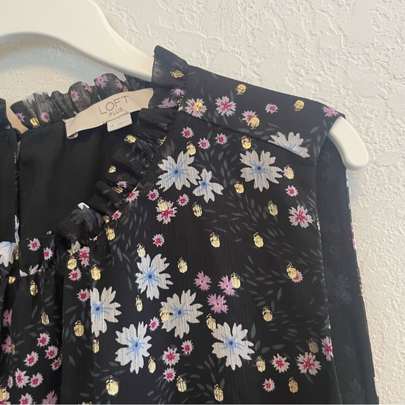 Loft Plus Size 18 Floral Sleeveless Peplum Mock Neck Ruffle Blouse Boho Preppy - Picture 4 of 7